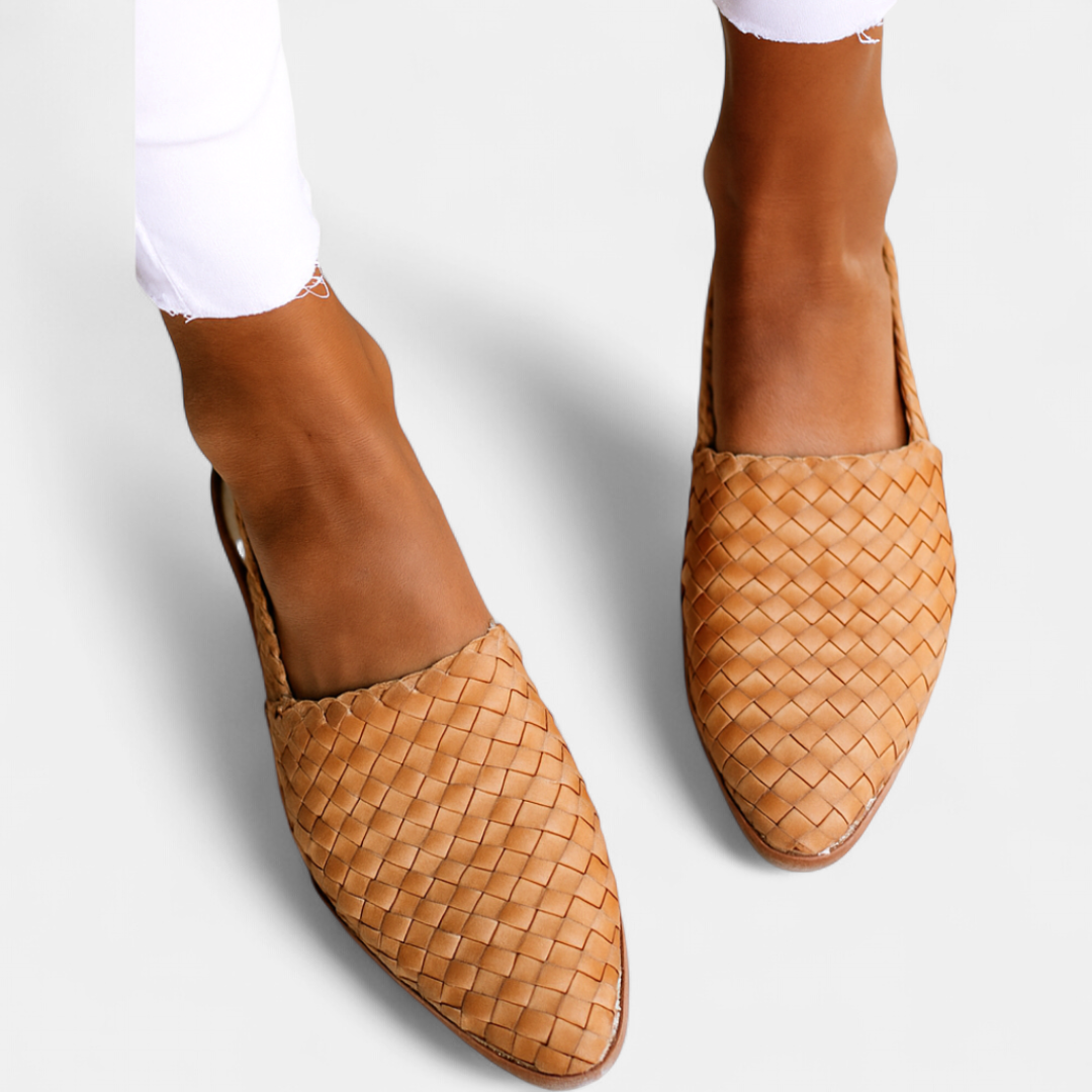 Women's Woven Mule Pointed Toe Flats, Backless Slip On Stacked Sole