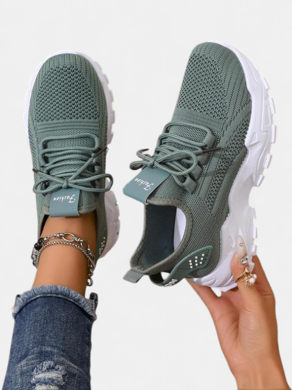 Women's Low Top Casual Chunky Sneakers, Knit Upper Lace Up Lug Sole