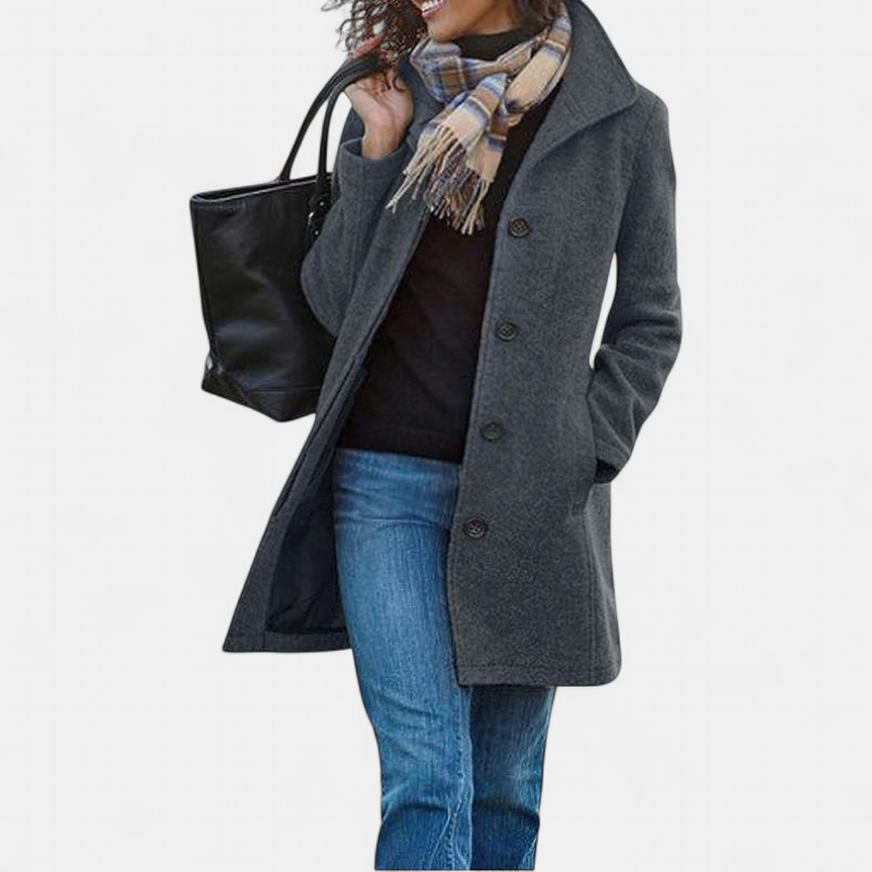 Women's Single Breasted Wool Winter Coat, Spread Collar Mid Thigh