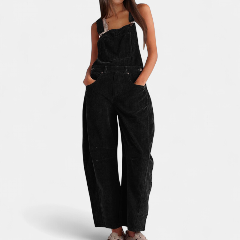 Women's Corduroy Bib Overalls, Adjustable Straps Barrel Leg Pockets