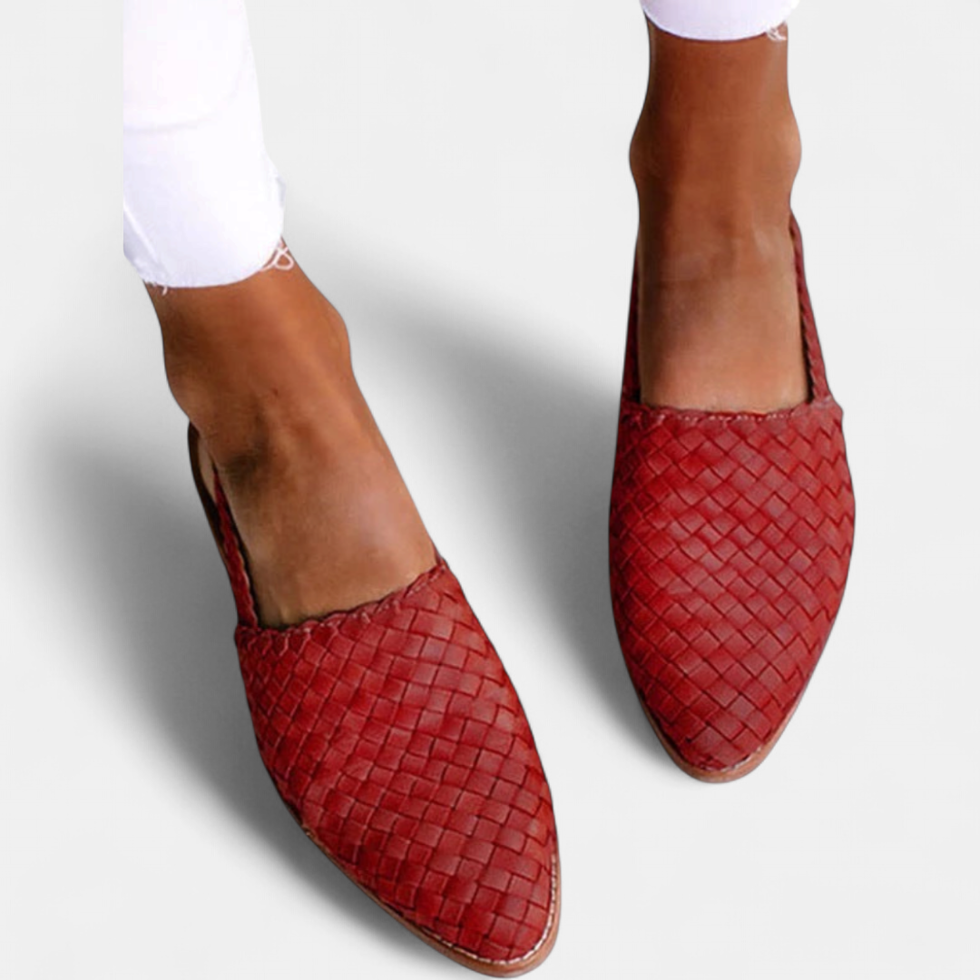 Women's Woven Mule Pointed Toe Flats, Backless Slip On Stacked Sole
