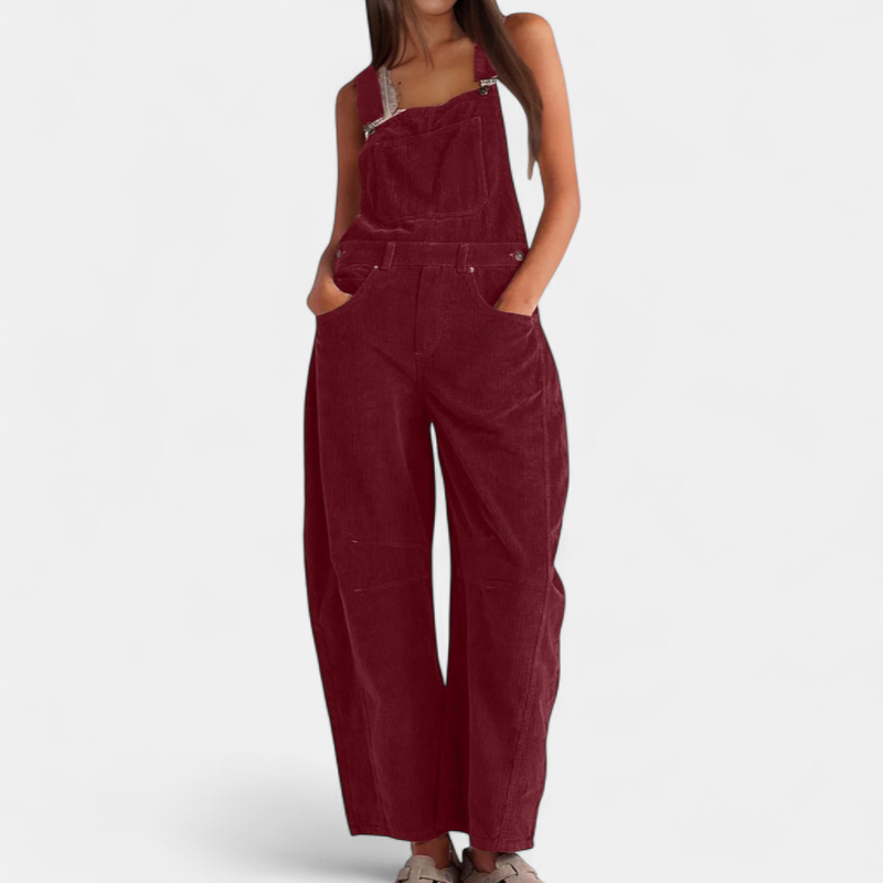 Women's Corduroy Bib Overalls, Adjustable Straps Barrel Leg Pockets