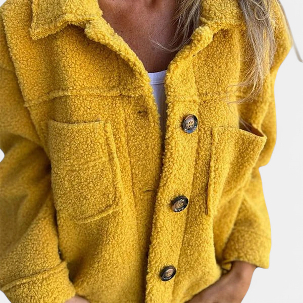 Women's Oversized Teddy Fleece Jacket, Button Front Chest Pockets
