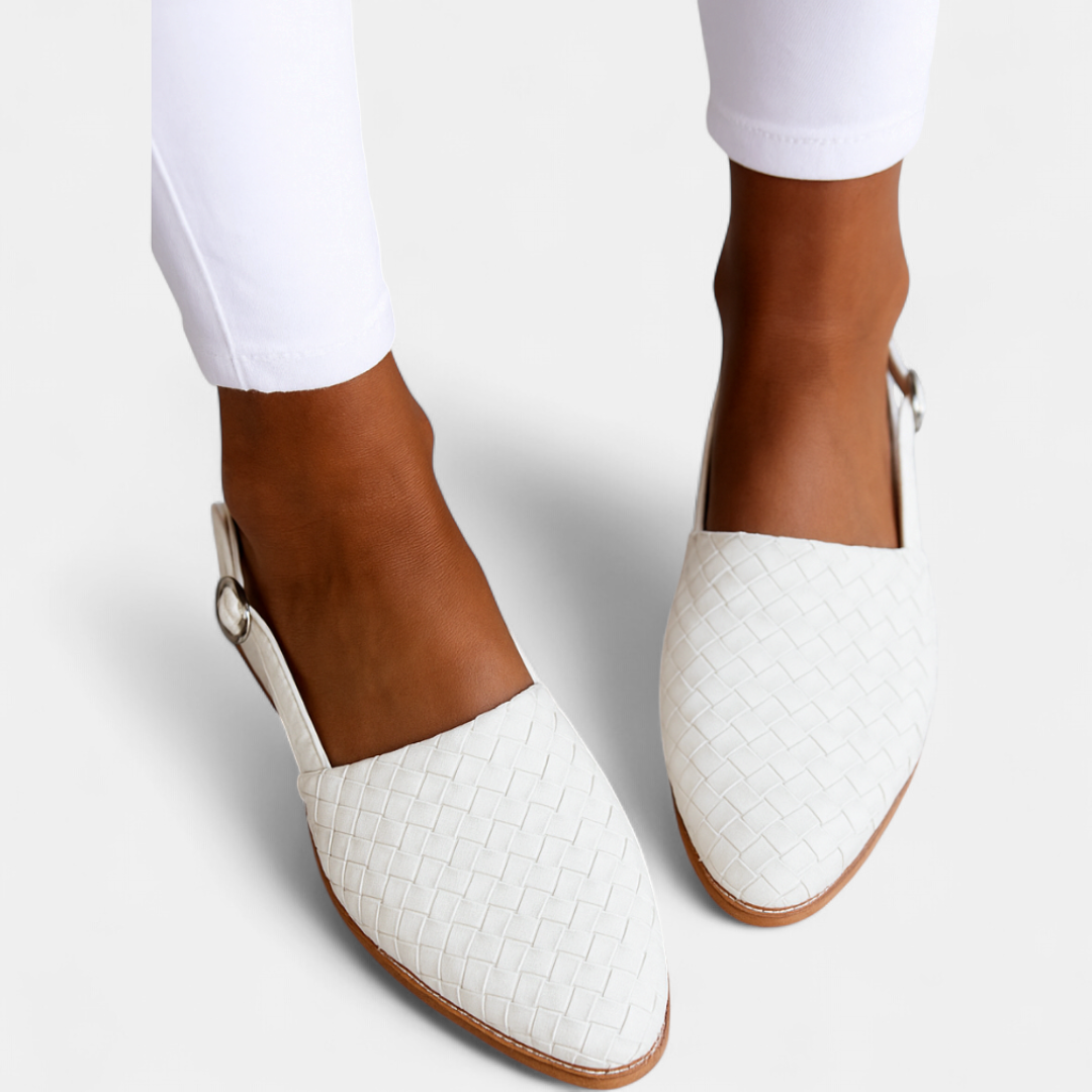Women's Woven Mule Pointed Toe Flats, Backless Slip On Stacked Sole