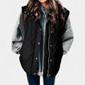 Women's Hooded Sleeveless Quilted Vest, Oversized Zip Snap Front