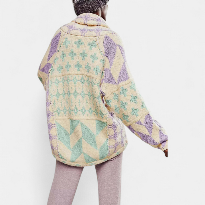 GEORGINA | Oversized Print Knit Coat with Button Down Collar