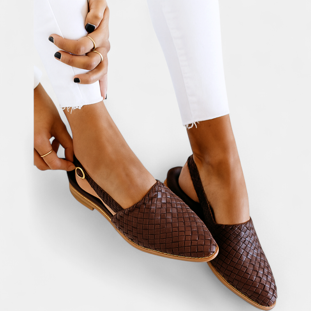 Women's Woven Mule Pointed Toe Flats, Backless Slip On Stacked Sole