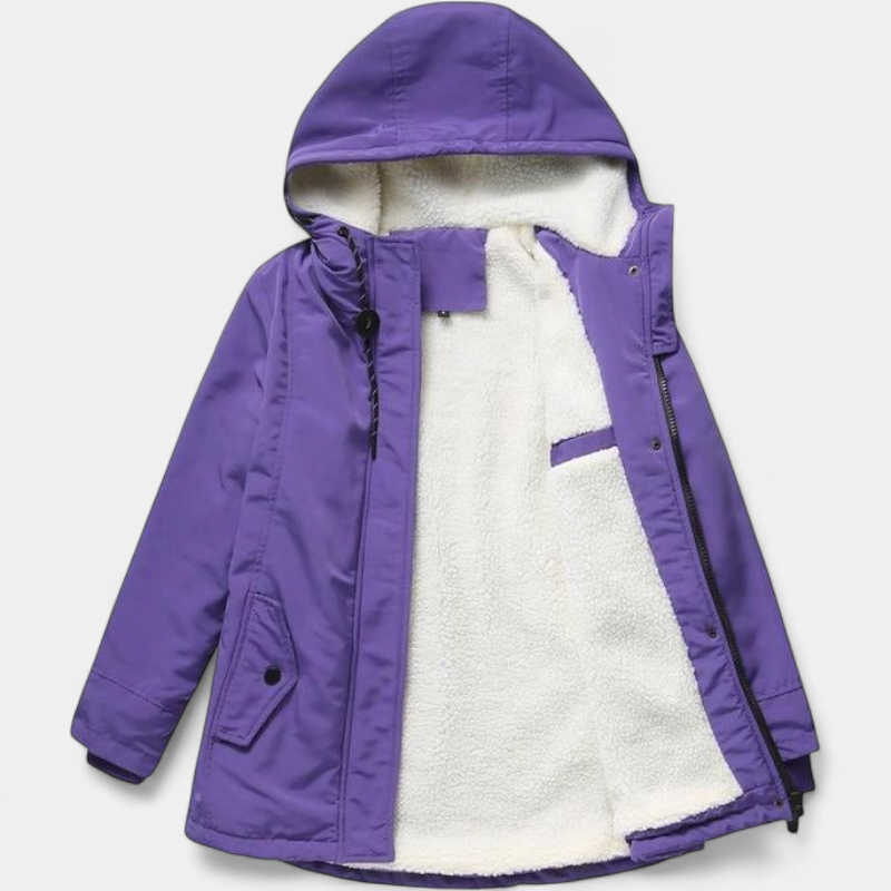 Women's Hooded Winter Coat, Sherpa Lined Zip Front Flap Pockets