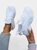 Women's Low Top Casual Chunky Sneakers, Knit Upper Lace Up Lug Sole