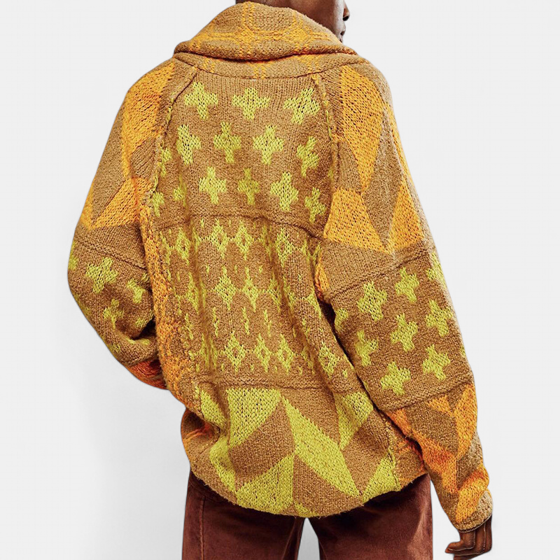 GEORGINA | Oversized Print Knit Coat with Button Down Collar