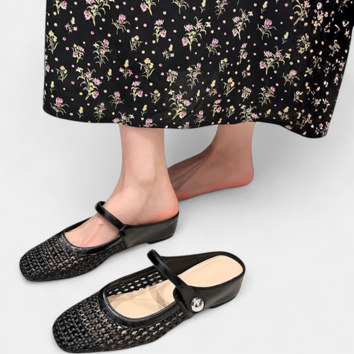 WANDA | Square Toe Woven Hollow Flat Shoes