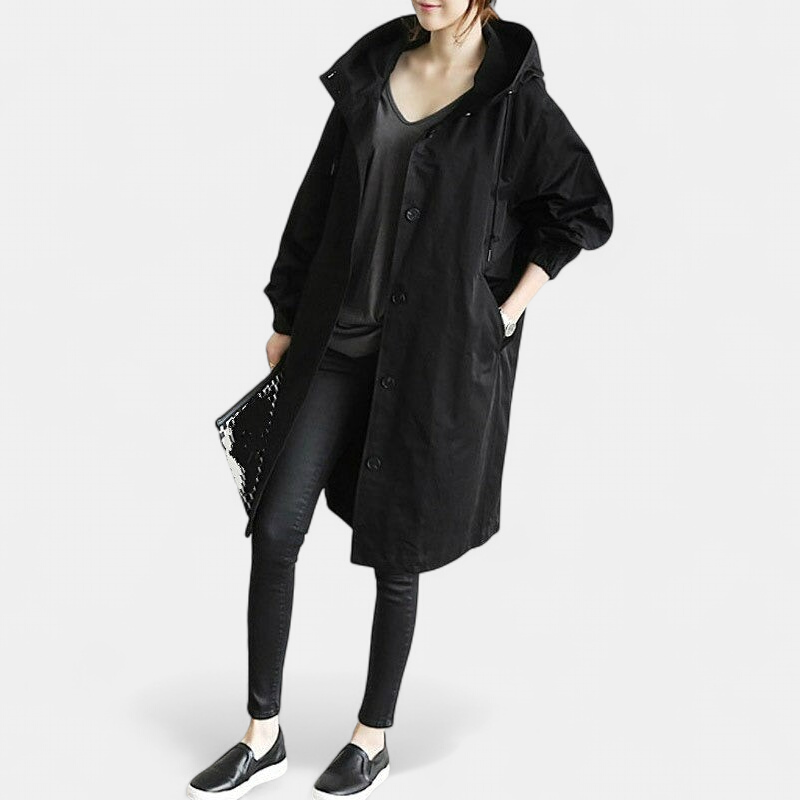 Women's Oversized Hooded Long Coat, Button Front High Low Hem