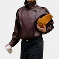 Women's Faux Leather Cropped Moto Jacket, Funnel Collar Zip Front