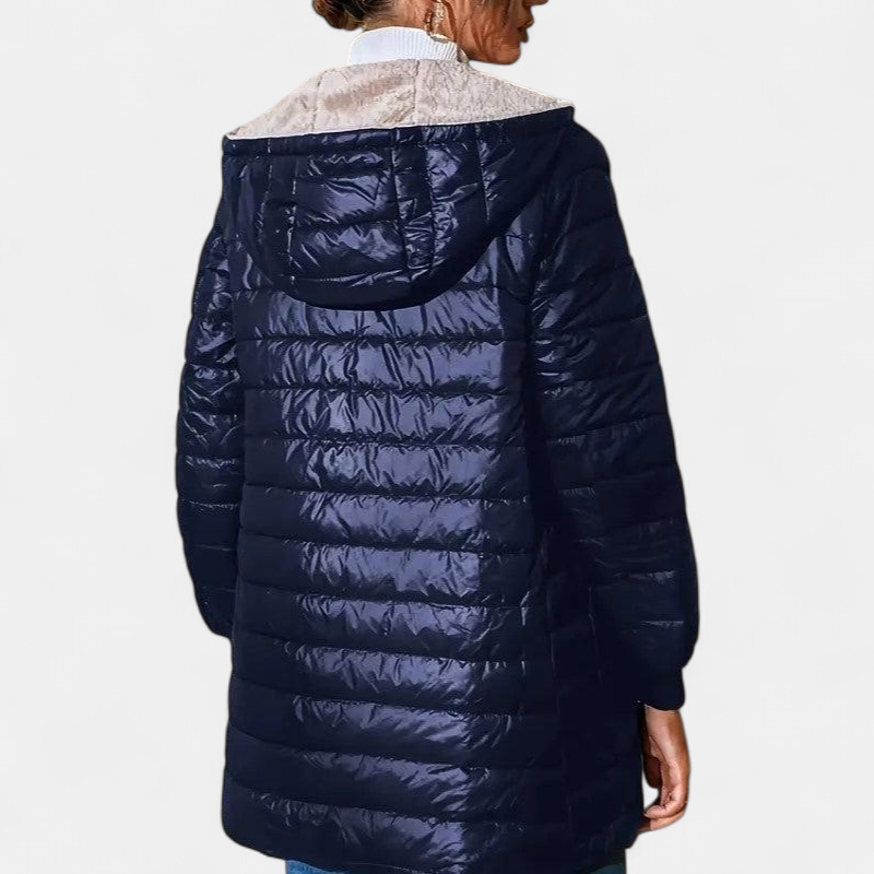 Women's Long Quilted Puffer Jacket, Hooded Fleece Lined Zip Front