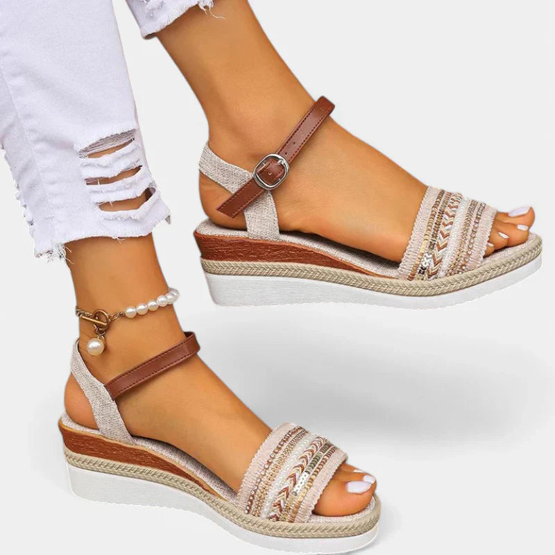 Women's Espadrille Wedge Platform Sandals, Ankle Strap Open Toe