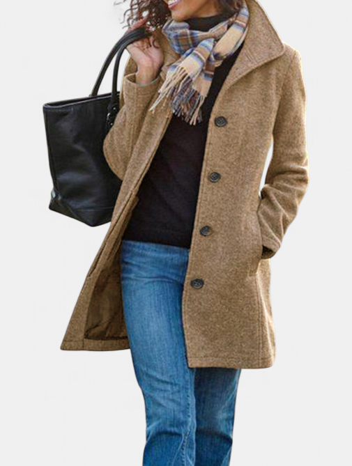 Women's Single Breasted Wool Winter Coat, Spread Collar Mid Thigh