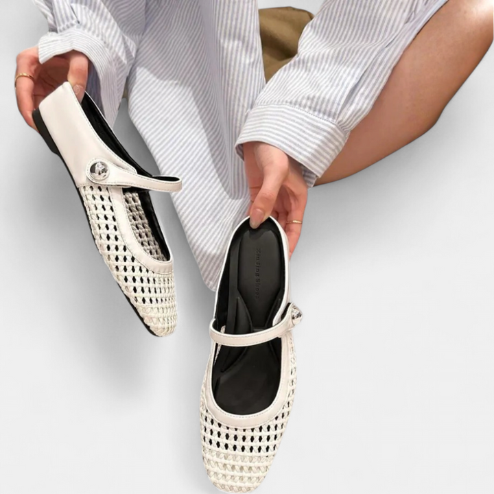 WANDA | Square Toe Woven Hollow Flat Shoes