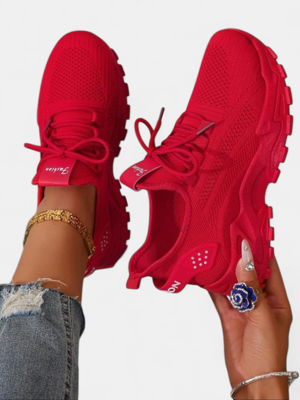 Women's Low Top Casual Chunky Sneakers, Knit Upper Lace Up Lug Sole