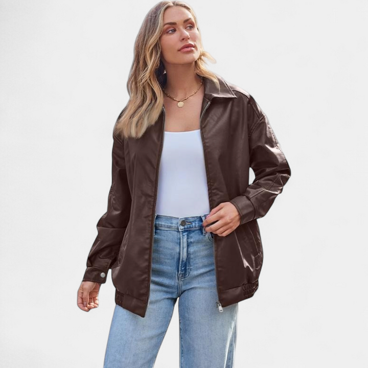 KENDRA | Women's Oversized Faux Suede Leather Motorcycle Jacket