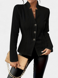 Women's Work Blazer Jacket, Cable Knit Texture Button Stand Collar