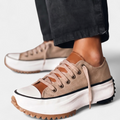 Women's Canvas Chunky Platform Sneakers, Lace Up Toe Cap Gum Sole