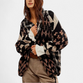 Women's Oversized Sweater Coat, Jacquard Knit Balloon Sleeves