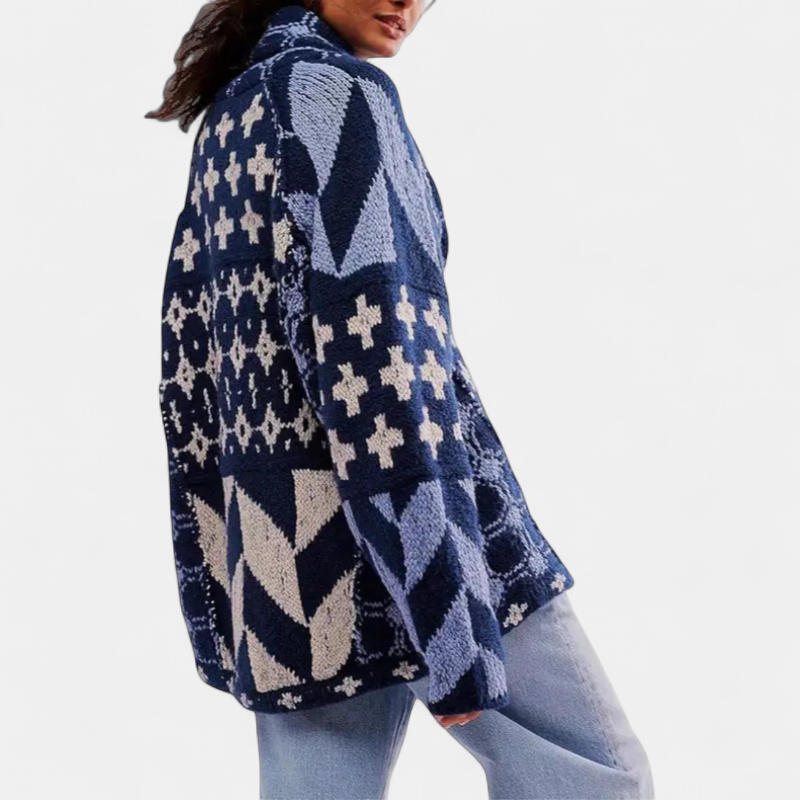 GEORGINA | Oversized Print Knit Coat with Button Down Collar