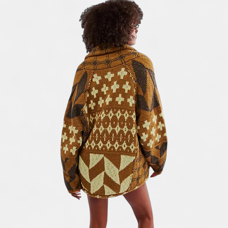 Women's Oversized Sweater Coat, Jacquard Knit Balloon Sleeves