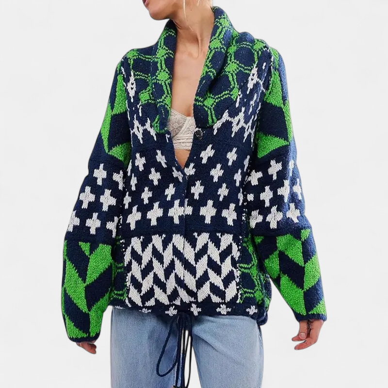 GEORGINA | Oversized Print Knit Coat with Button Down Collar