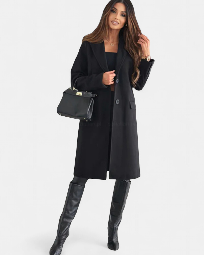 Women's Tailored Long Winter Coat, Single Breasted Notch Lapel Pockets