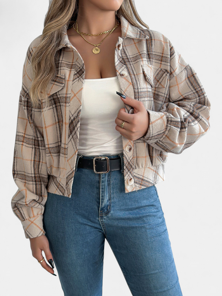 ZABEL | Casual Plaid Button Front Long Sleeve Jacket