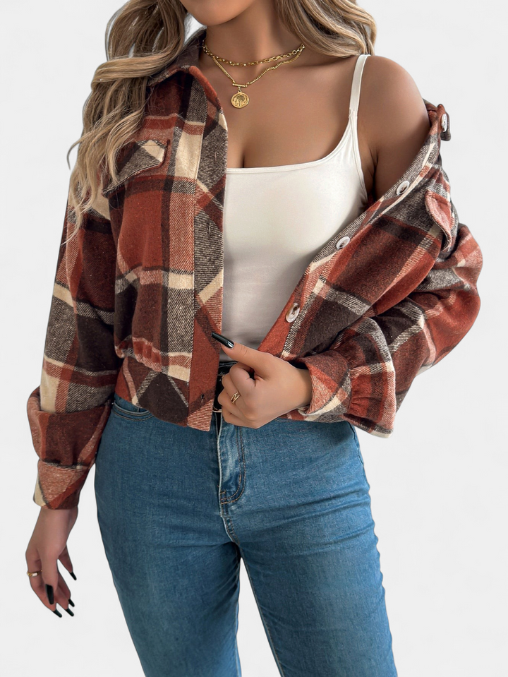 ZABEL | Casual Plaid Button Front Long Sleeve Jacket