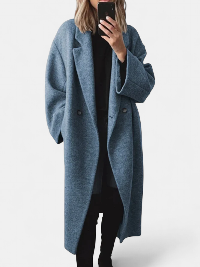 Women's Double Breasted Long Winter Coat, Oversized Drop Shoulder