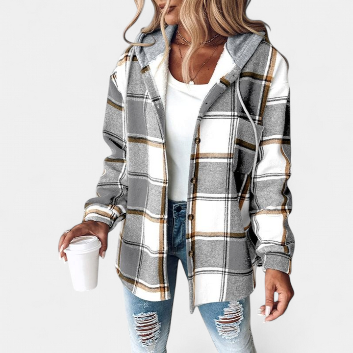 HONEY | Women’s Plaid Fleece Lined Hooded Shacket Jacket