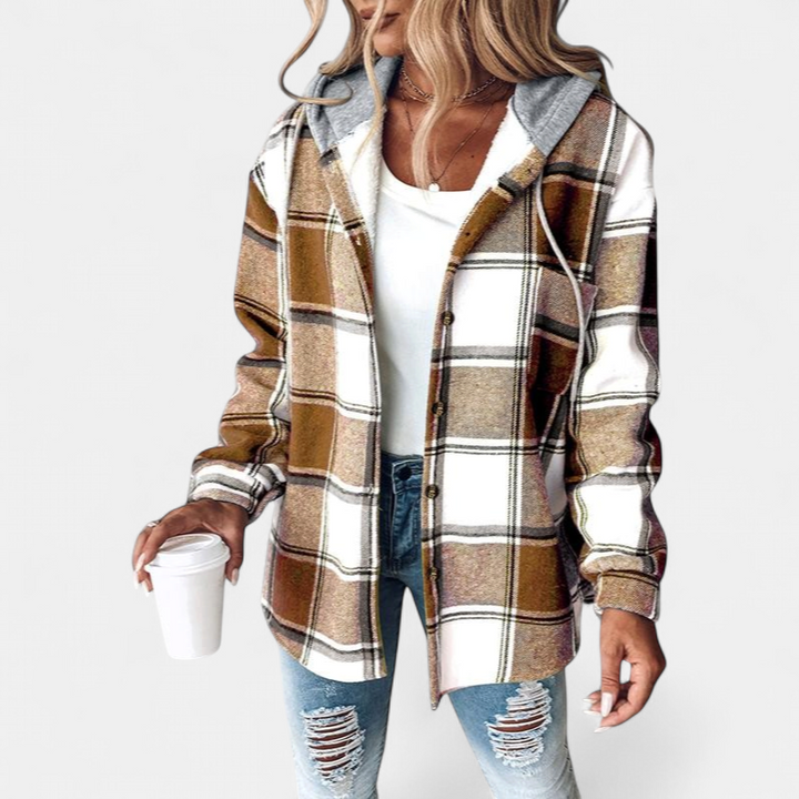 HONEY | Women’s Plaid Fleece Lined Hooded Shacket Jacket