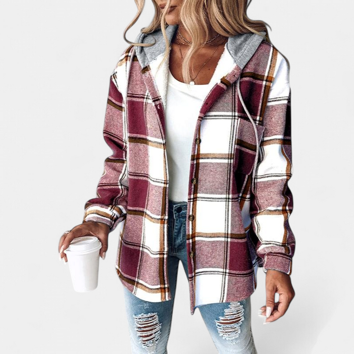 HONEY | Women’s Plaid Fleece Lined Hooded Shacket Jacket