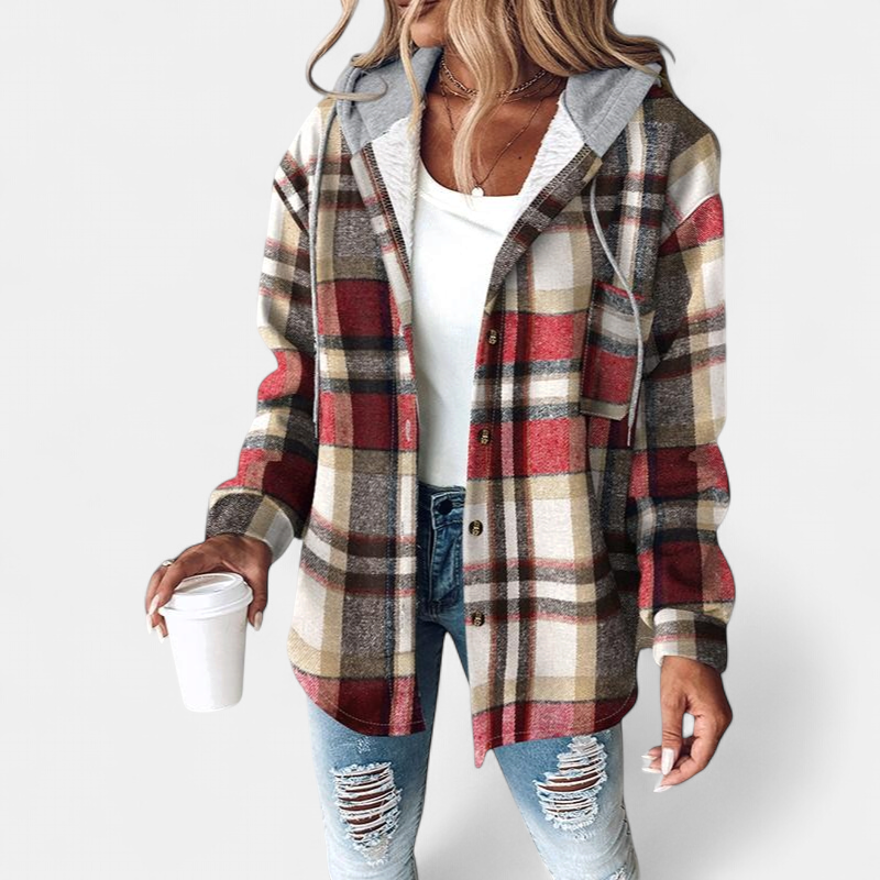 HONEY | Women’s Plaid Fleece Lined Hooded Shacket Jacket