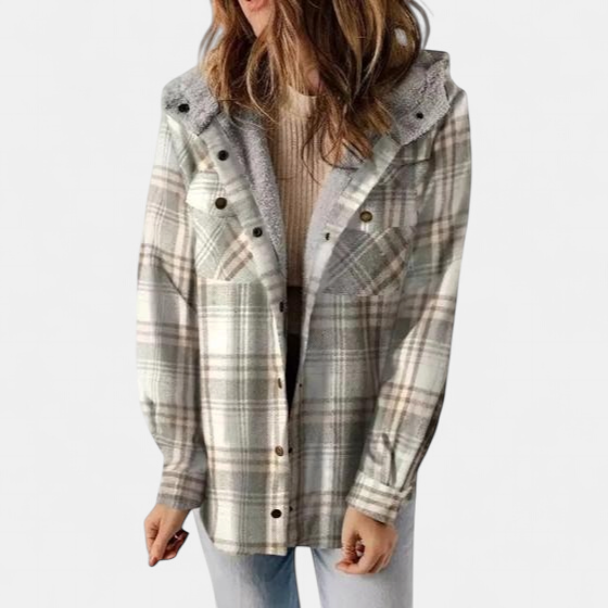 Women's Hooded Plaid Flannel Shirt Jacket, Sherpa Lined Snap Front