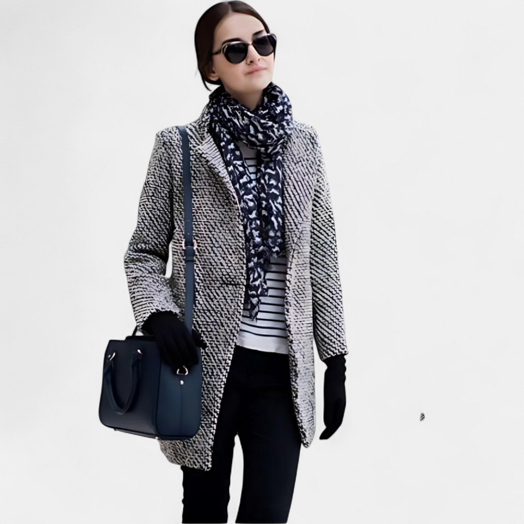 Women's Wool Winter Coat, Tweed Single Breasted Notched Lapel