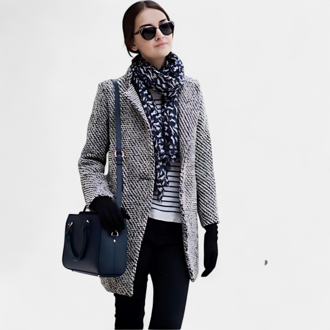 Women's Wool Winter Coat, Tweed Single Breasted Notched Lapel