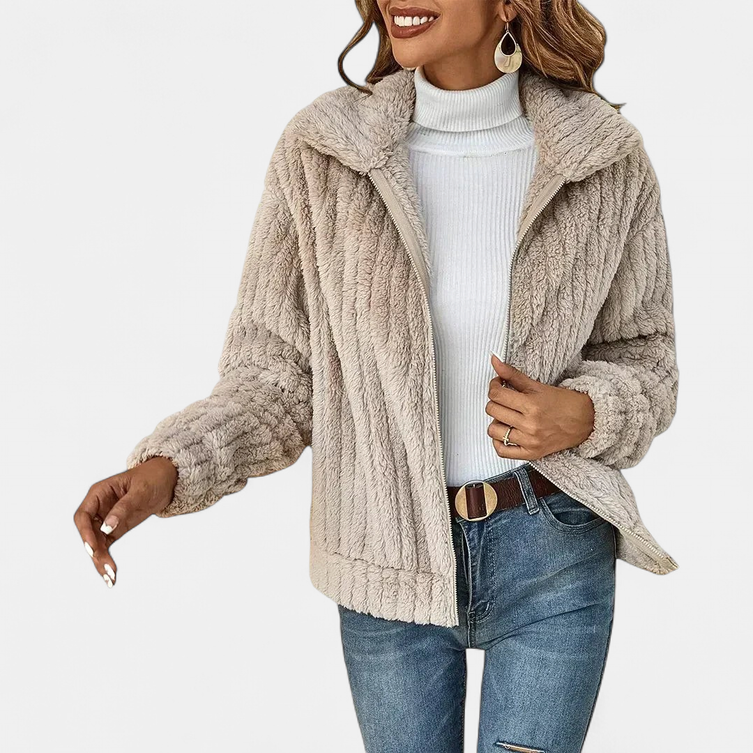 Women's Cropped Sherpa Fleece Jacket, Zip Front Spread Collar