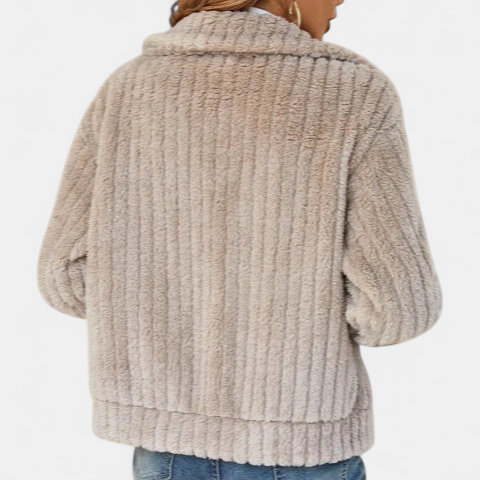 Women's Cropped Sherpa Fleece Jacket, Zip Front Spread Collar