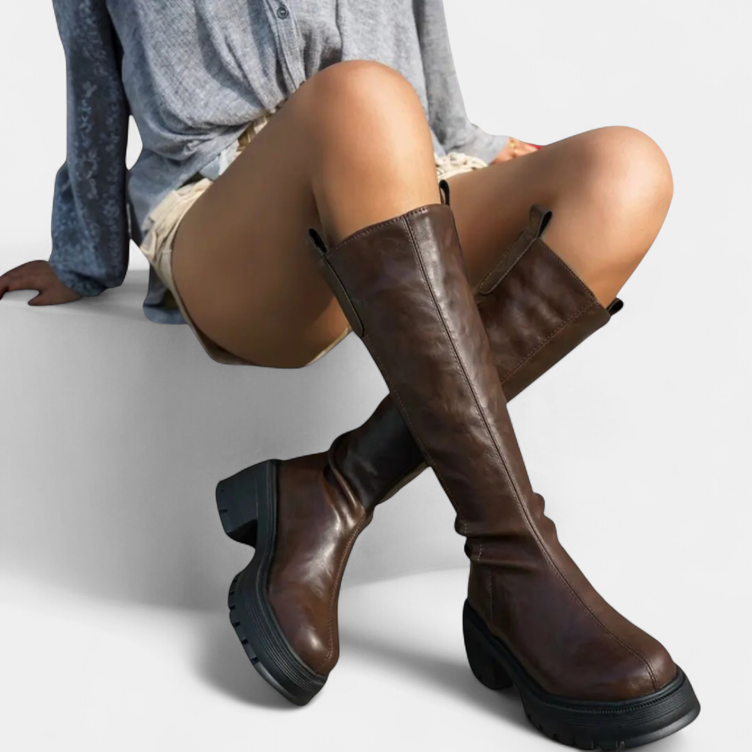 Women's Chunky Platform Knee High Boots, Block Heel Lug Sole